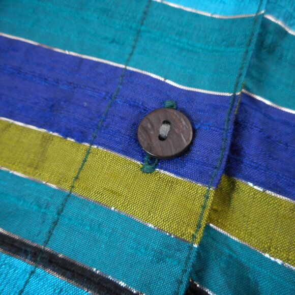 Chico's Design size 1 Womens M Turquoise Blue Raw Silk Striped Jacket Top - Picture 9 of 11